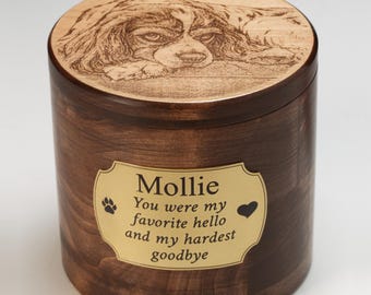 Personalized Dog Urn, Pet Memorial, Engraved Photo, Alder Wood