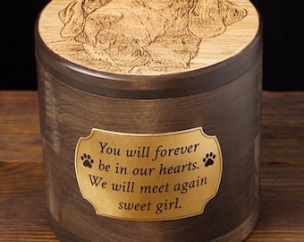 Personalized Pet Cremation Urn with Photo, Wooden Dog Remembrance Box