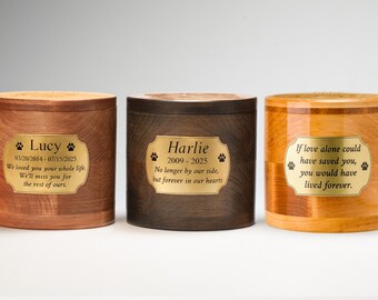 Personalized Wooden Pet Urn with Custom Portrait, Engraved Dog Memorial