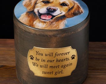 Personalized Dog Urn with Photo, Custom Wooden Pet Memorial Keepsake