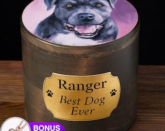Custom Photo Pet Urn, Engraved Alder Wood Dog Memorial