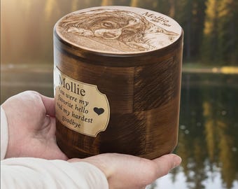 Custom Wooden Pet Urn - Personalized Dog Remembrance with Photo
