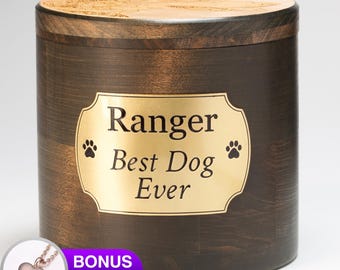 Engraved Pet Urn, Custom Dog Memorial, Alder Wood Ashes Box