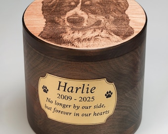 Custom Pet Cremation Urn, Engraved Alder Wood Dog Cat Ashes Box