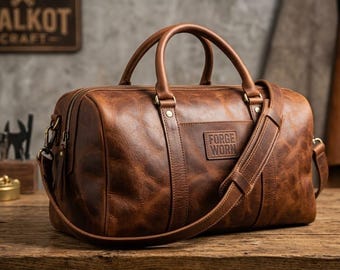 Bolsa de lona de cuero de grano completo, bolsa de fin de semana de cuero hecha a mano, bolsa de viaje para hombre, bolsa de mano para pasar la noche. Regalo ideal.
