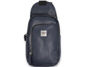 Navy Leather Sling Bag | Minimalist Crossbody Travel Bag for Him