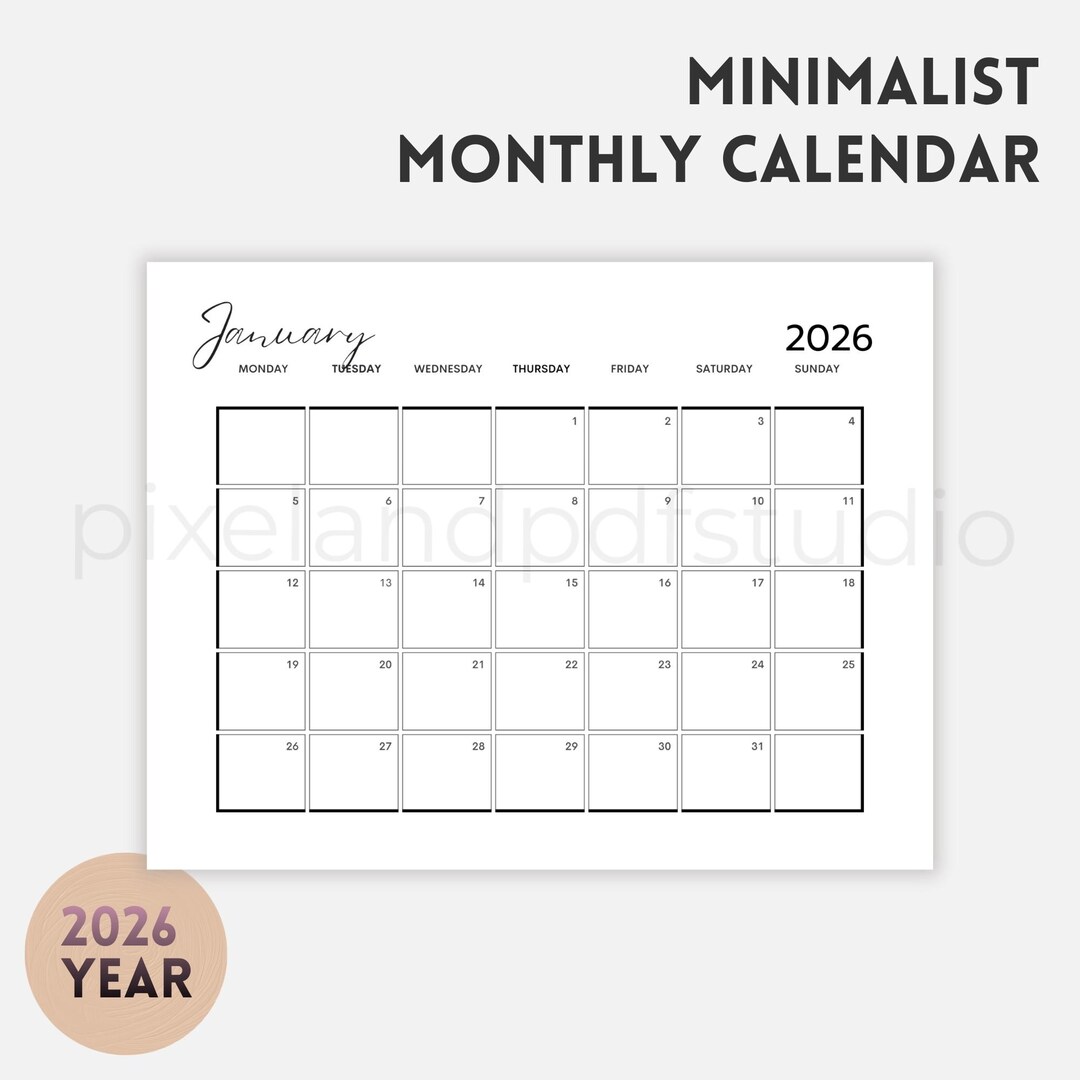 2026 Minimalist Printable Calendar Landscape | Monthly Planner + Year ...