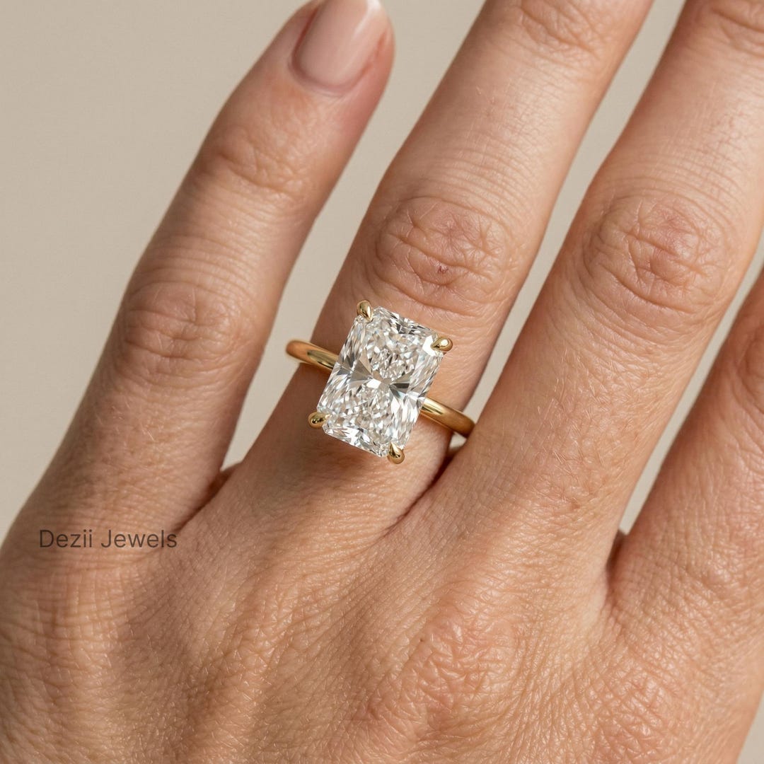 Radiant Cut Lab Grown Diamond Ring 2CT, 14K Gold Solitaire Engagement ...