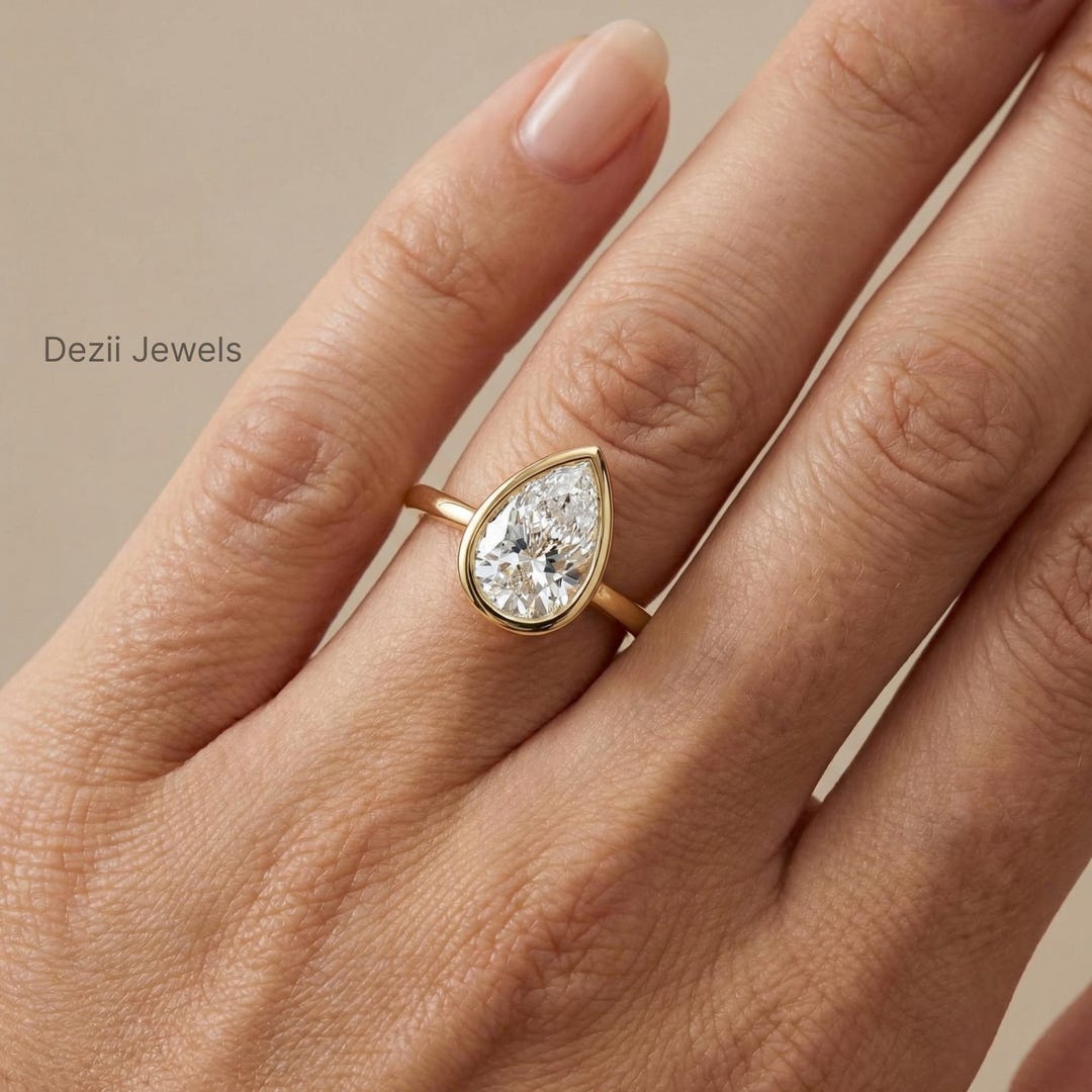 Pear East West Diamond Engagement Ring 1.5 CTW, Lab Grown Pear ...