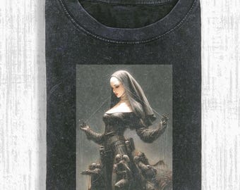 Vintage Washed Nun T-Shirt, Edgy Occult Graphic Shirt, Gift Unisex Men Women, c0096dYb