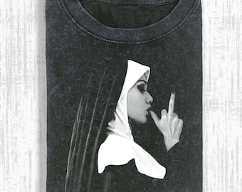 Vintage Wash Gothic Nun Aesthetic Tee, Gift Unisex Men Women, Edgy Grunge Graphic T-Shirt Unisex, cG09CdDb