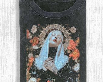 Vintage Gothic Nun Aesthetic T-Shirt, Gothic Religious Aesthetic Tee, Dark Occult Style Graphic Shirt, cM09ZdZd