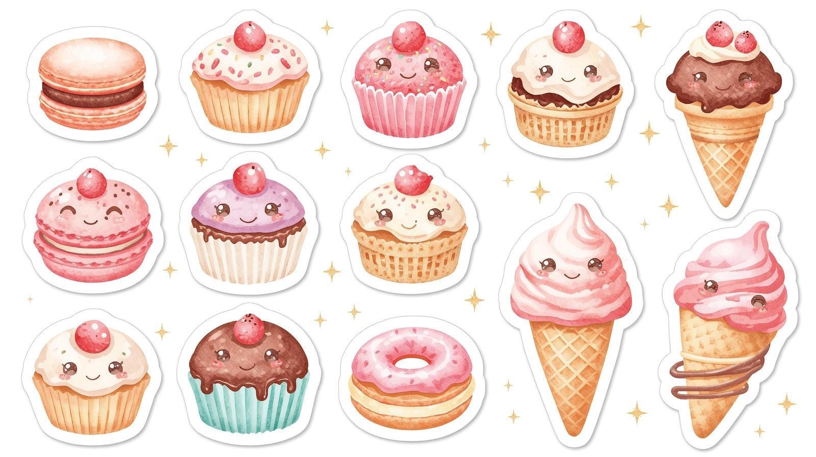 Kawaii Sweets Sticker Set, Cute Sweets Stickers, Pastel [food] PNG Pack ...