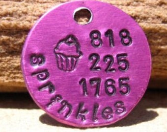 The Sprinkles (#109) - Pink Cupcake Handstamped Pet ID Tag Small Dog Cat