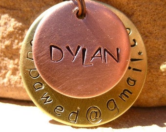 The Dylan (#010) - Unique Handstamped Pet ID Email Tag Layered 2 Disc Dogs