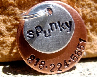 The Spunky (#003) - Unique Handstamped Pet ID Tag Layered 2 Disc Small Dogs Cats