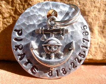 The Pirate (#049)- Unique Pet ID Tag Silver 1.25" Pirate Anchor Skull Large Dogs