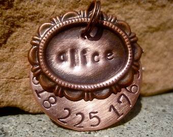 The Alice (#087) - Cameo Handstamped Pet ID Tag Unique Dog