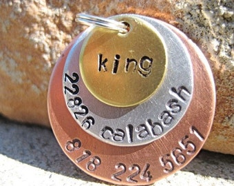 Metal Madness King (#077) - Handstamped Pet ID Tag Layered Dogs