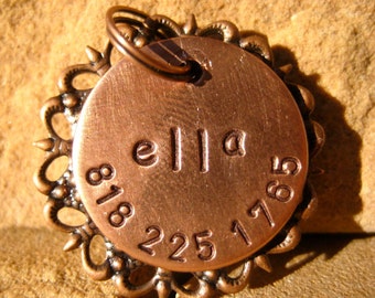 The Ella (#103) - Copper Filigree Handstamped Pet ID Tag Unique Small Dog Cat