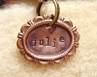 The Julie (#016) - Cameo Handstamped Pet ID Tag Unique Small Dog Cat