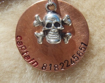 Walk the Plank (#038) - Unique Handstamped Pirate Skull Pet ID Tag Dog