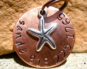 The Sandy (#056) - Unique Handstamped Copper Sea Star Starfish Pet ID Tag Dog Tag