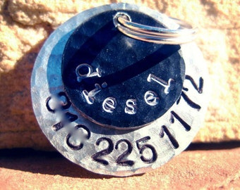 The Diesel (#090) - Black Silver Distressed Hammered Unique Handstamped Pet ID Tag Layered 2 Disc Dogs