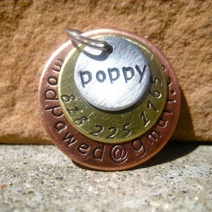 The Poppy 026 Unique Handstamped Pet ID Email Tag Layered 3 Disc Dogs image 4