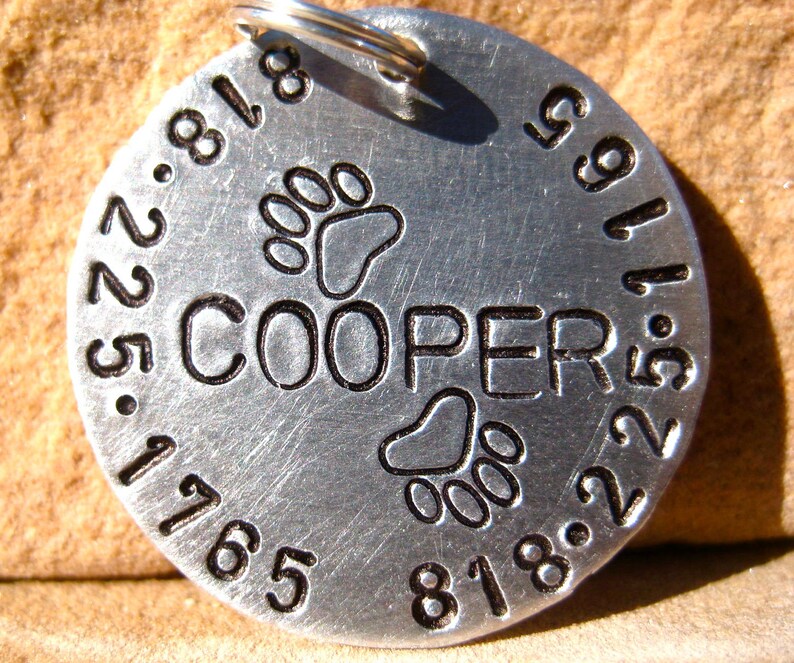 The Cooper 084 Pet ID Tag Dog Whimsical Unique Handstamped image 1