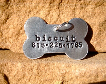 The Biscuit (#076) - Aluminum Bone Unique Handstamped Pet ID Tag Dogs Larger