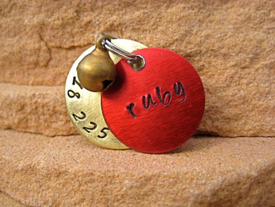 The Ruby 035 Unique Red Brass Bell Pet ID Tag Brass Small - Etsy