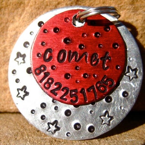 The Comet 093 Unique Handstamped Pet ID Tag Red Silver Aluminum Galaxy Dogs image 3