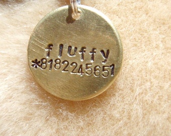 The Fluffy (#012) - Unique Handstamped Pet ID Tag Brass Small Dog Cat