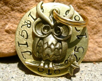 The Virgil (#120) - Unique Handstamped Wise Owl Pet ID Tag Dog