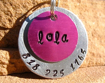 The Lola (#011) - Unique Handstamped Pet ID Tag Layered 2 Disc Dogs