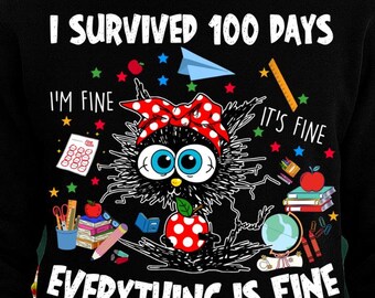 Funny 100 Days of School Cat PNG, Teacher Kids Sublimation Design (Digital Download)