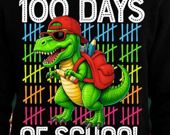 100 Days of School Dinosaur Shirt, Funny Dino 100th Day Design, Kids Teacher School Tee, Colorful Classroom PNG