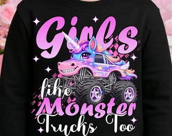 A las chicas también les gustan los Monster Trucks PNG, diseño de sublimación de Monster Truck de unicornio, camisa rosa a cuadros para chica coqueta