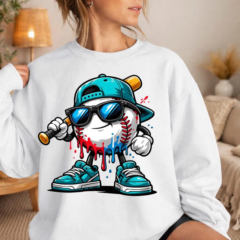 Cool Baseball Drip PNG, Street Style Baseball Mascot Sublimation Design, Boys Baseball Graphic, Sport Lover Clipart, Digital Download image 11