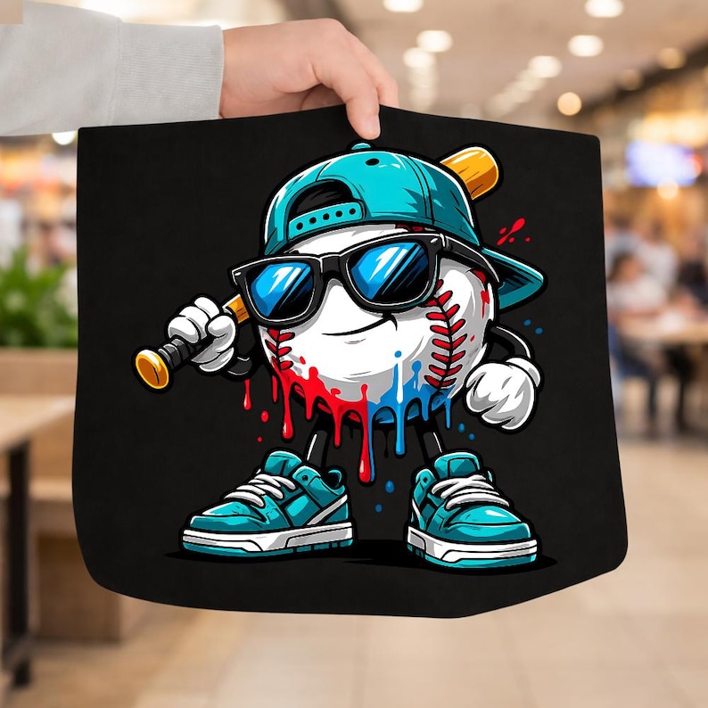 Cool Baseball Drip PNG, Street Style Baseball Mascot Sublimation Design, Boys Baseball Graphic, Sport Lover Clipart, Digital Download image 2