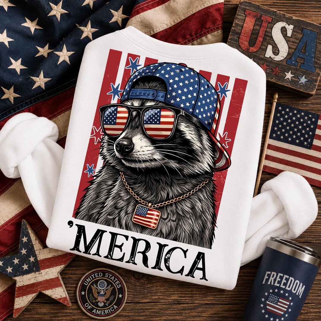 Sam The Racoon Patriotic Raccoon PNG, American Raccoon Sublimation Design, USA Flag ...