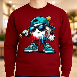 Cool Baseball Drip PNG, Street Style Baseball Mascot Sublimation Design, Boys Baseball Graphic, Sport Lover Clipart, Digital Download image 6