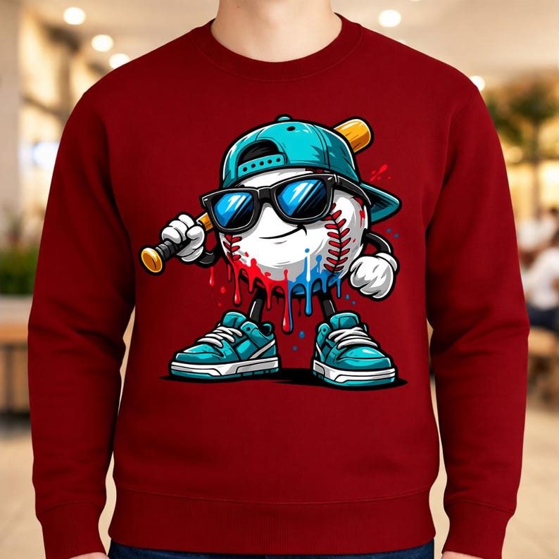 Cool Baseball Drip PNG, Street Style Baseball Mascot Sublimation Design, Boys Baseball Graphic, Sport Lover Clipart, Digital Download image 6