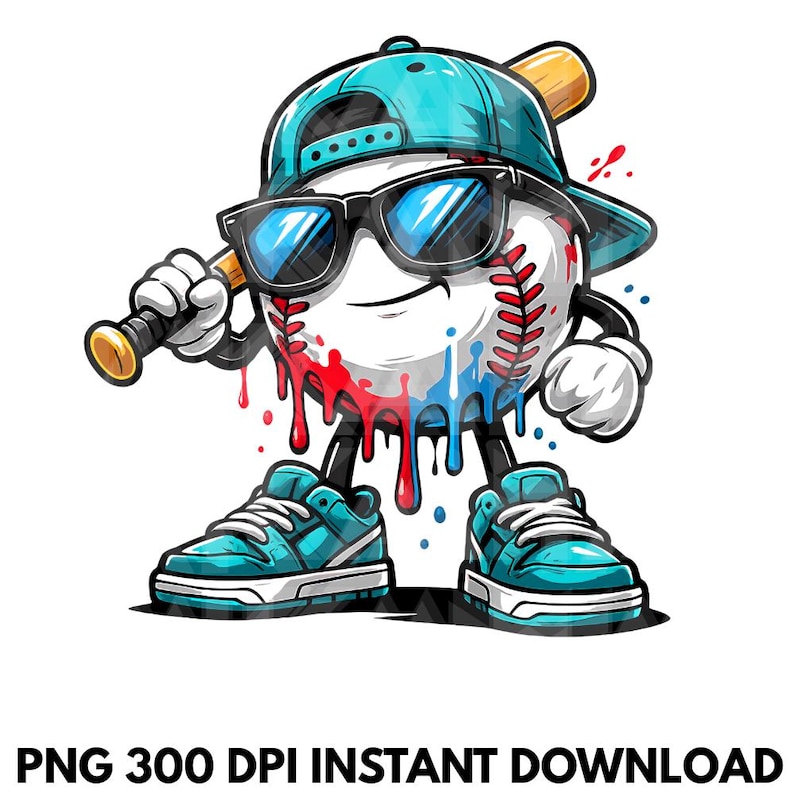 Cool Baseball Drip PNG, Street Style Baseball Mascot Sublimation Design, Boys Baseball Graphic, Sport Lover Clipart, Digital Download image 13