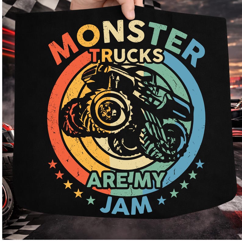 Monster Trucks Are My Jam PNG SVG, Retro Monster Truck Circle Design, Boys Truck Shirt Graphic, Vintage Truck Cricut File image 1