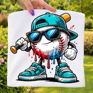 Cool Baseball Drip PNG, Street Style Baseball Mascot Sublimation Design, Boys Baseball Graphic, Sport Lover Clipart, Digital Download image 1