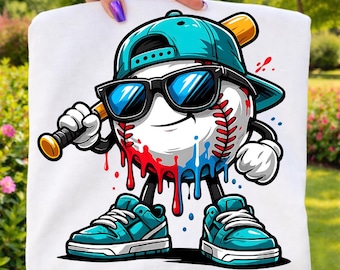 Cool Baseball Drip PNG, Street Style Baseball Mascot Sublimation Design, Boys Baseball Graphic, Sport Lover Clipart, Digital Download