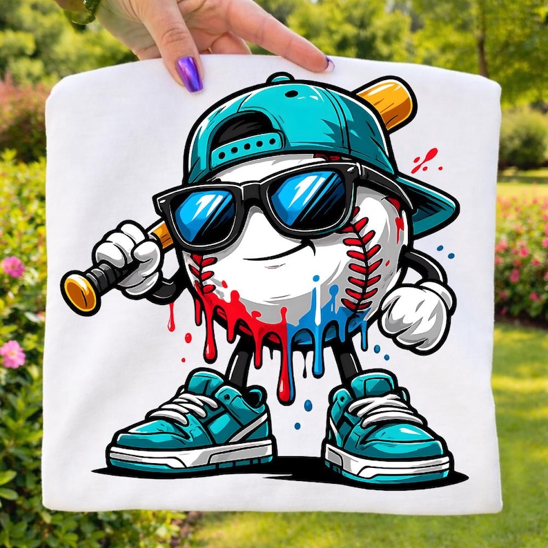 Cool Baseball Drip PNG, Street Style Baseball Mascot Sublimation Design, Boys Baseball Graphic, Sport Lover Clipart, Digital Download image 1