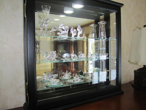 Lighted Wall Curio Display Cabinet Black Etsy